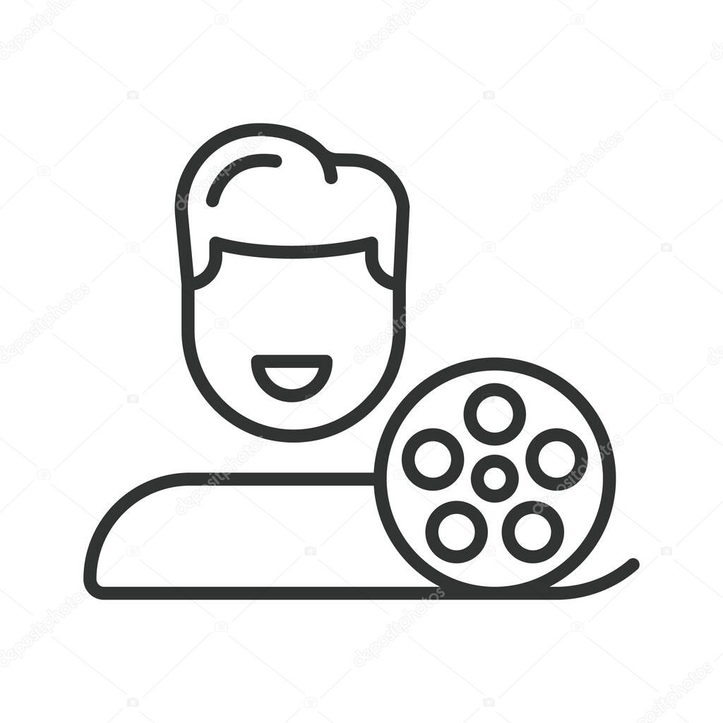Film editor, icon in line design. Film editor, editing, footage, timeline, cut, sequence, post-production on white background vector. Film editor editable stroke icon