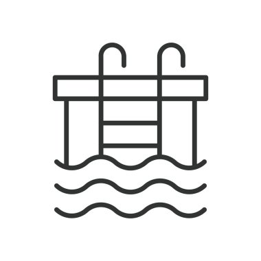 Bilardo, tasarım ikonu. Havuz, yüzme havuzu, su, yaz havuzu, arka bahçe havuzu, açık havuz, beyaz arka planda havuz ikonu. Havuz değiştirilebilir vuruş simgesi