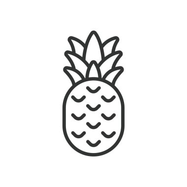 Ananas, çizgi tasarımı ikonu. Ananas, tropikal meyve, ananas dilimi, taze ananas, sulu meyve, egzotik meyve, beyaz arka plan vektöründe ananas ikonu. Ananas düzenlenebilir vuruş simgesi