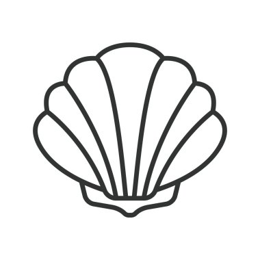 Deniz kabuğu, tasarım simgesi. Deniz kabuğu, deniz kabuğu, sarmal kabuk, plaj kabuğu, okyanus kabuğu, deniz kabuğu, beyaz arka plan vektöründe deniz tarağı kabuğu. Deniz kabuğu düzenlenebilir vuruş simgesi