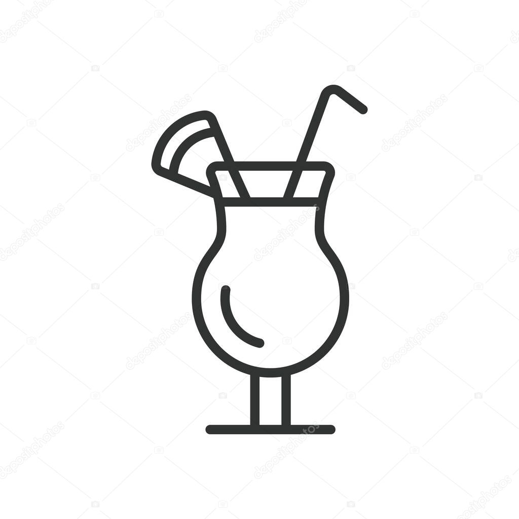Tropical drink, icon in line design. Tropical drink, cocktail, beach drink, summer beverage, exotic juice, fruity drink, coconut drink on white background vector. Tropical drink editable stroke icon