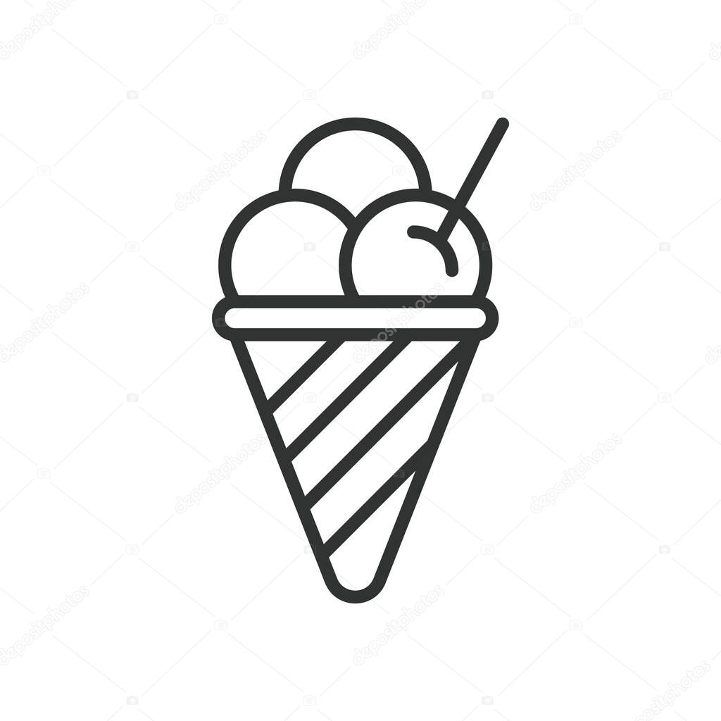 Ice cream, icon in line design. Ice cream, frozen dessert, ice cream cone, summer treat, sweet snack, cold dessert, soft serve on white background vector. Ice cream editable stroke icon