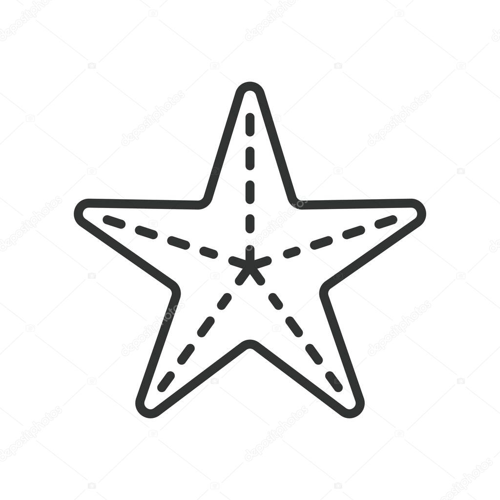 Starfish, icon in line design. Starfish, sea star, marine animal, ocean creature, beach life, underwater star, aquatic species on white background vector. Starfish editable stroke icon