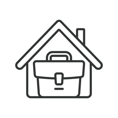 Merkez ofis, tasarım ikonu. Ev ofisi, uzaktan çalışma alanı, masa kurulumu, evden, laptoptan çalışma, beyaz arka plan vektöründeki ofis sandalyesi. Merkez ofis, düzenlenebilir vuruş simgesi