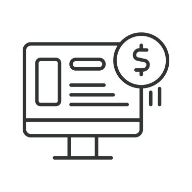 Çevrimiçi gelir, çizgi tasarımı ikonu. Pasif gelir, serbest çalışma, uzak iş, dijital iş, bağlı pazarlama, beyaz arka plan vektörü e-ticaret. Çevrimiçi gelir, düzenlenebilir vuruş simgesi
