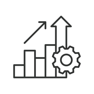 Üretkenlik, çizgi tasarımı ikonu. Üretkenlik, verimlilik, zaman yönetimi, odaklanma, hedef belirleme, görev tamamlama, beyaz arka plan vektörü üzerinde çalışma akışı. Verimlilik, düzenlenebilir vuruş simgesi