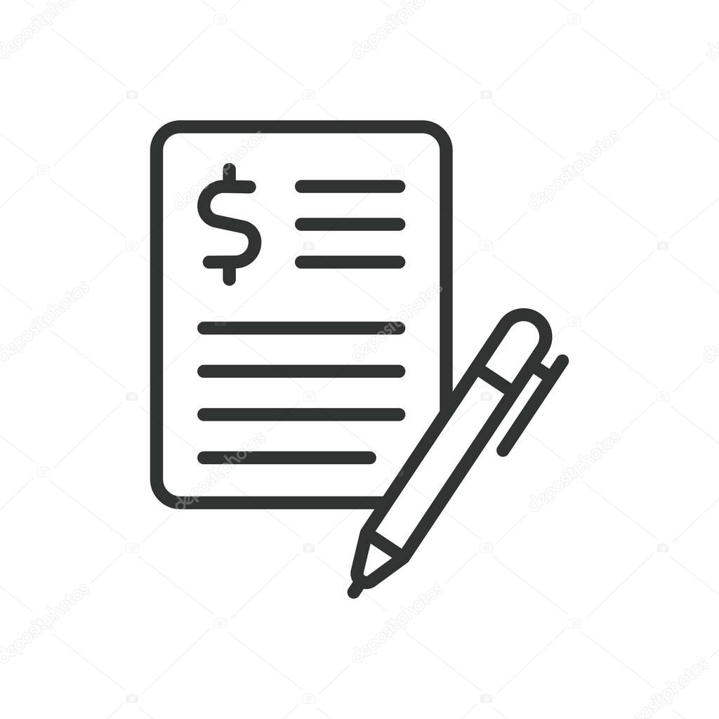 Contract, icon in line design. Contract, agreement, legal document, signature, signed paper, deal, business contract on white background vector. Contract, editable stroke icon