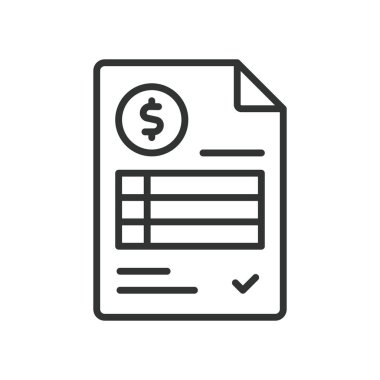 Faturalama, satır tasarımı ikonu. Fatura, fatura, fatura, fatura, ödeme, makbuz, muhasebe, beyaz arkaplan vektörü üzerinde finans düzenlenebilir vuruş simgesi