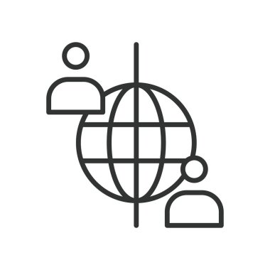 Uluslararası müşteri, çizgi tasarımı ikonu. Küresel iş, uzaktan müşteri, küresel, uluslararası bağlantı, beyaz arka planda online müşteri. Uluslararası istemci, düzenlenebilir vuruş simgesi