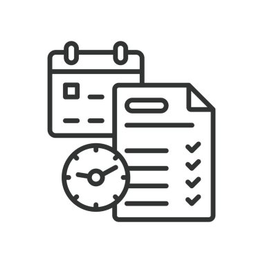 Günlük planlayıcı, tasarım ikonu. Günlük planlayıcı, program, takvim, organizatör, görev listesi, ajanda, zaman yönetimi beyaz arkaplan vektörü. Günlük planlayıcı, düzenlenebilir vuruş simgesi