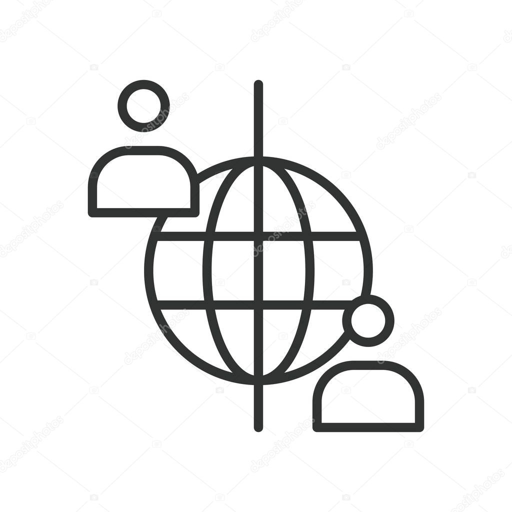 International client, icon in line design. Global business, remote client, global, international contact, online client on white background vector. International client, editable stroke icon
