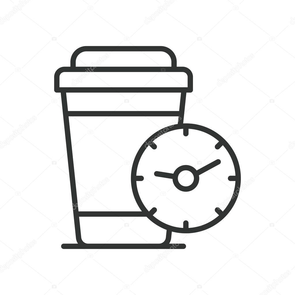 Break time, icon in line design. Break time, coffee break, rest, relaxation, pause, work break, short break on white background vector. Break time, editable stroke icon