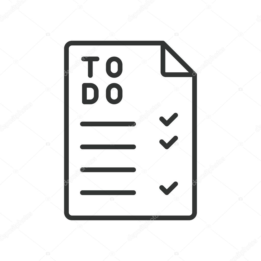 To-do list, icon in line design. To-do list, checklist, task list, planner, productivity, organization, goals on white background vector. To-do list, editable stroke icon