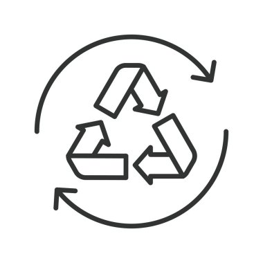 Recyclable, icon in line design green. Recyclable, recycling, eco-friendly, sustainability, reuse, green, waste on white background vector. Recyclable editable stroke icon