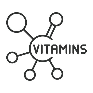 Vitaminler, dizayn edilmiş bir ikon. Vitaminler, takviye, sağlık, beslenme, bağışıklık, multivitamin, kapsül beyaz arka plan vektörü Vitaminler düzenlenebilir vuruş simgesi