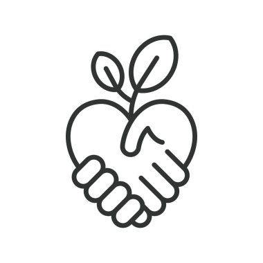 Adil ticaret, çizgi tasarımı ikonu. Adil ticaret, etik, sertifikalı, eşitlik, sürdürülebilir, çiftçiler, beyaz arka plan vektöründe sosyal sorumluluk. Adil Ticaret, düzenlenebilir vuruş simgesi
