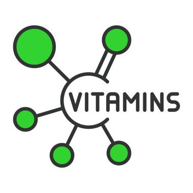 Vitaminler, çizgi tasarımı yeşil. Vitaminler, takviye, sağlık, beslenme, bağışıklık, multivitamin, kapsül beyaz arka plan vektörü. Vitaminler düzenlenebilir vuruş simgesi