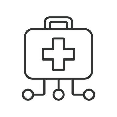 Yapay zeka doktoru, çizgi tasarımı ikonu. El-doktor, sanal-doktor, dijital-sağlık, akıllı-ilaç, yapay zeka-tıp asistanı, beyaz arka plan vektörü üzerinde makine-öğrenme. Yapay zeka doktoru, düzenlenebilir vuruş simgesi