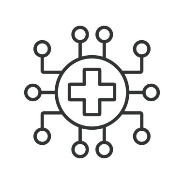 Dijital sağlık, çizgi tasarımı ikonu. Dijital sağlık, teletıp, e-sağlık, sağlık, sağlık, teknoloji, uzaktan bakım, beyaz arka plan vektörü üzerine sağlık uygulaması. Dijital sağlık, düzenlenebilir vuruş simgesi