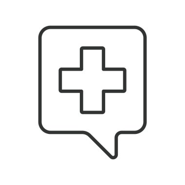 Tıbbi iletişim, çizgi tasarımı ikonu. Doktor mesajlaşması, sağlık sohbeti, hasta, tele sağlık mesajı, beyaz arka plan vektörü üzerine klinik sohbet. Tıbbi iletişim, düzenlenebilir vuruş simgesi
