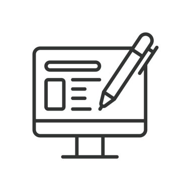 Kopyalama, satır tasarımı simgesi. Metin yazma, içerik yazma, SEO yazma, yaratıcı yazma, metin oluşturma, pazarlama içeriği, beyaz arkaplan vektörü üzerine blog yazma. Kopyalama, düzenlenebilir vuruş