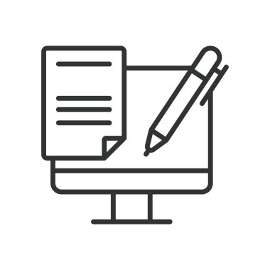 Bloglama, satır tasarımı simgesi. Bloglama, blog, içerik, yazar, gönderi, çevrimiçi, beyaz arkaplan vektörü ile ilgili yazı düzenlenebilir vuruş simgesi