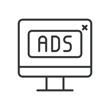 Reklamcılık, satır tasarımı ikonu. Reklam, pazarlama, promosyon, kampanya, medya, reklam panosu, beyaz arkaplan vektörü reklamları düzenlenebilir vuruş simgesi