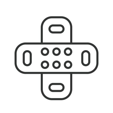 Sargı bezi, çizgi tasarımı ikonu. Bandaj, yara bandı, yara bandı, yara bandı, yapıştırıcı, ilk yardım, beyaz arka plan vektöründe iyileşme. Bandaj değiştirilebilir vuruş simgesi