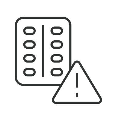 Yan etkiler, çizgi tasarımı ikonu. Yan etkiler, ilaçlar, reaksiyon, semptomlar, dikkat, uyarı, beyaz arka plan vektöründeki sağlık. Yan etkiler, düzenlenebilir vuruş simgesi