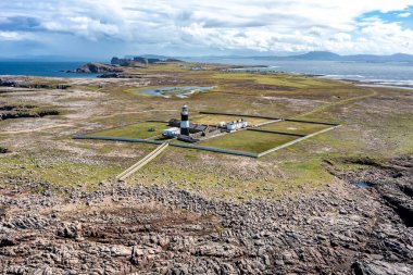 Aerial view of the Lighthouse on Tory Island, County Donegal, Republic of Ireland.