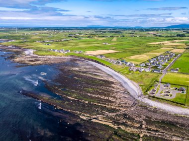 Aerial view of Storm beach by Carrowhubbuck North Carrownedin close to Inishcrone, Enniscrone in County Sligo, Ireland