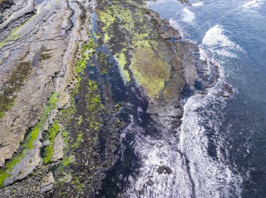 Aerial view of Storm beach by Carrowhubbuck North Carrownedin close to Inishcrone, Enniscrone in County Sligo, Ireland