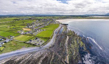 Aerial view of Storm beach by Carrowhubbuck North Carrownedin close to Inishcrone, Enniscrone in County Sligo, Ireland