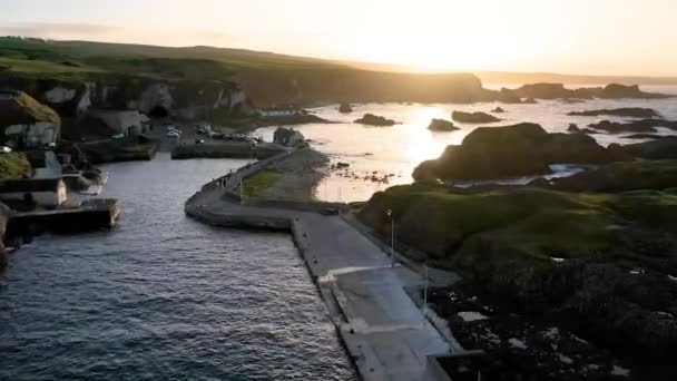 Aerial View Ballintoy Harbour Giants Causeway County Antrim Northern Ireland — Stock Video