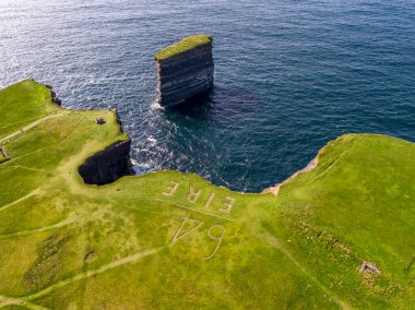 Aerial view of the Dun Briste sea stick at Downpatrick head, County Mayo - Republic of Ireland.