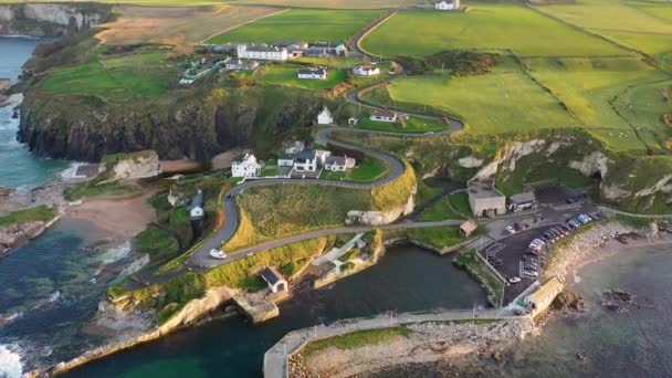 Aerial View Ballintoy Harbour Giants Causeway County Antrim Northern Ireland — Stock Video