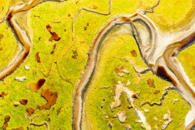 İrlanda 'nın Donegal ilçesindeki Ards Forest Park' taki Tuz Bataklığı 'nın hava görüntüsü..