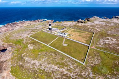 Aerial view of the Lighthouse on Tory Island, County Donegal, Republic of Ireland.