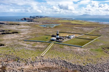 Aerial view of the Lighthouse on Tory Island, County Donegal, Republic of Ireland.