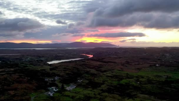 Vista Aerea Incredibile Tramonto Lough Fad Portnoo Nella Contea Donegal — Video Stock