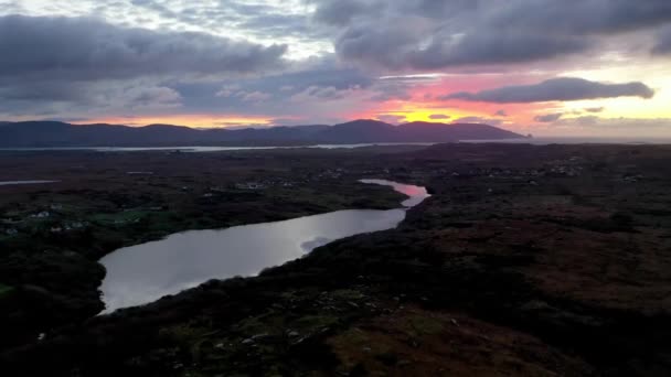 Aerial View Amazing Sunset Lough Fad Portnoo County Donegal Ierland — Stockvideo