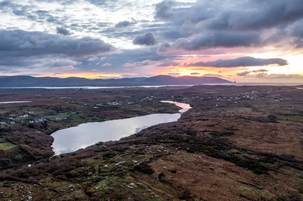 Aerial View Amazing Sunset Lough Fad Portnoo County Donegal Írország — Stock Fotó