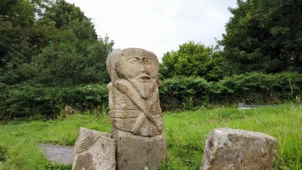 Bronze Age Stone Carviing Two Faces Called Janus Located Caldragh — Wideo stockowe