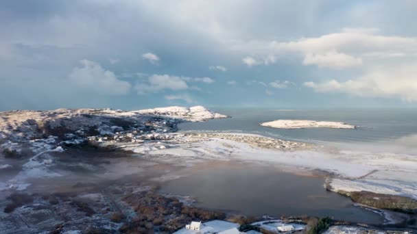Aerial View Snow Covered Portnoo Lake Clooney County Donegal Ireland — Video Stock