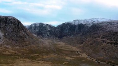 Aerial view of Poisen Glen next to Mount Errigal, the highest mountain in Donegal - Ireland