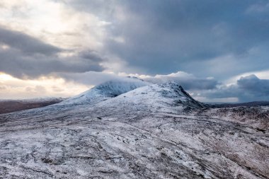 Aerial view of the snow covered Mount Errigal, the highest mountain in Donegal - Ireland