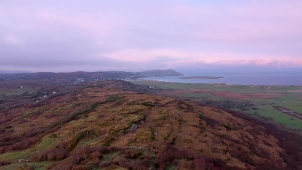 Aerial View Amazing Sunrise Cashelgolan County Donegal Ireland — Stockvideo