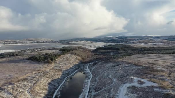 Aerial View Snow Covered Bonny Glen Portnoo County Donegal Ireland — Stock Video