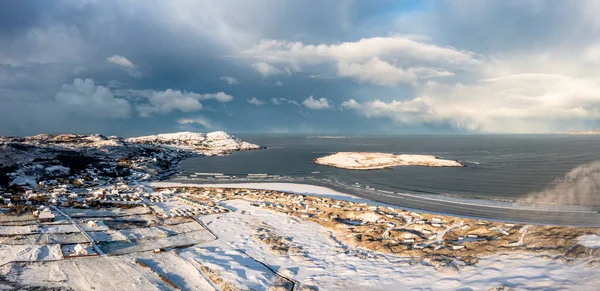 Aerial View Snow Covered Portnoo County Donegal Ireland — Stock fotografie