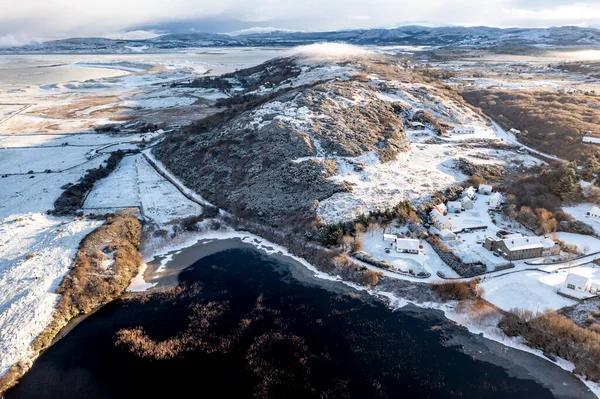 Aerial View Snow Covered Cashelgoland Portnoo County Donegal Ireland — Stock fotografie